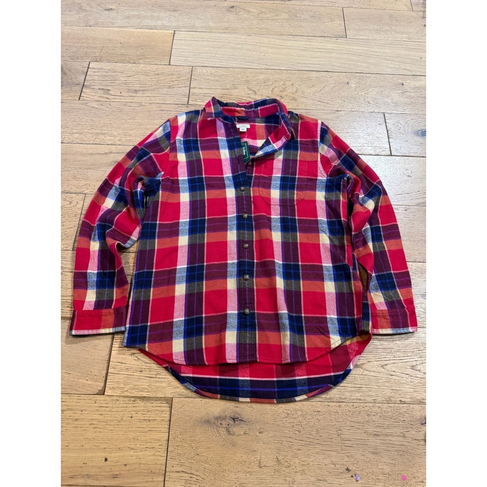 LL Bean Mens Flannel Shirt Organic Cotton‎ Plaid Red Blue Size S NWT (960)